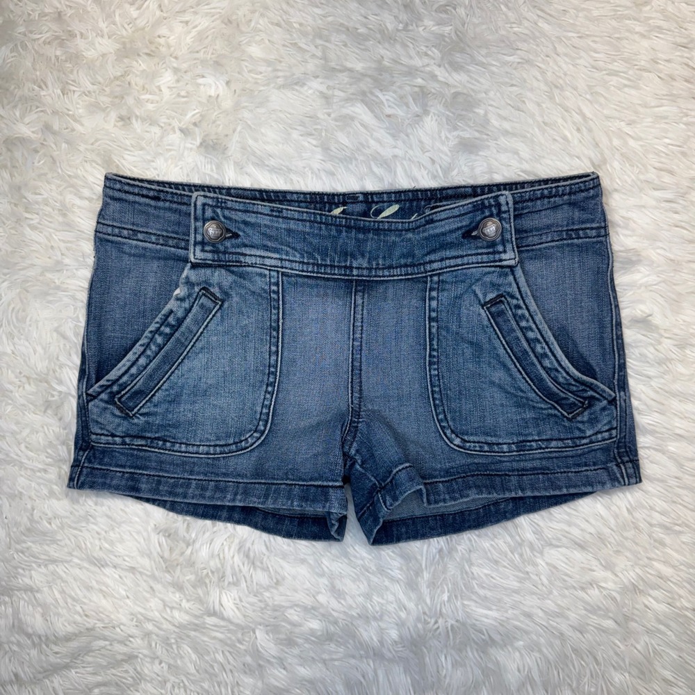 Y2K Juicy Couture Low Rise Micro Denim Shorts Sailor Front Medium Wash Size 25